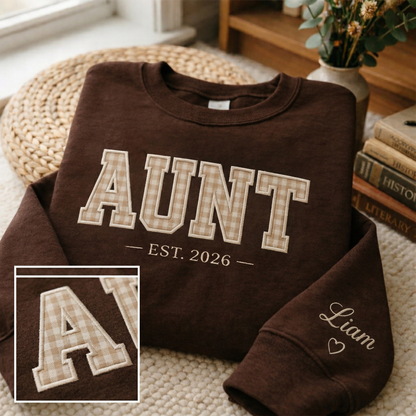 Embroidered Mother's Day EST Custom Text And Fabric Color With Kid's Names On Sleeve Hoodie Sweatshirt T-Shirt