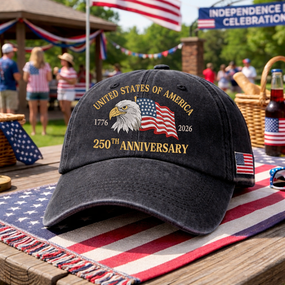 Embroidered 250th USA Independence Day Dyed Cap