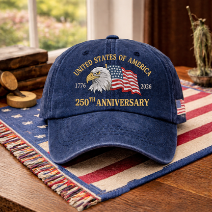 Embroidered 250th USA Independence Day Dyed Cap