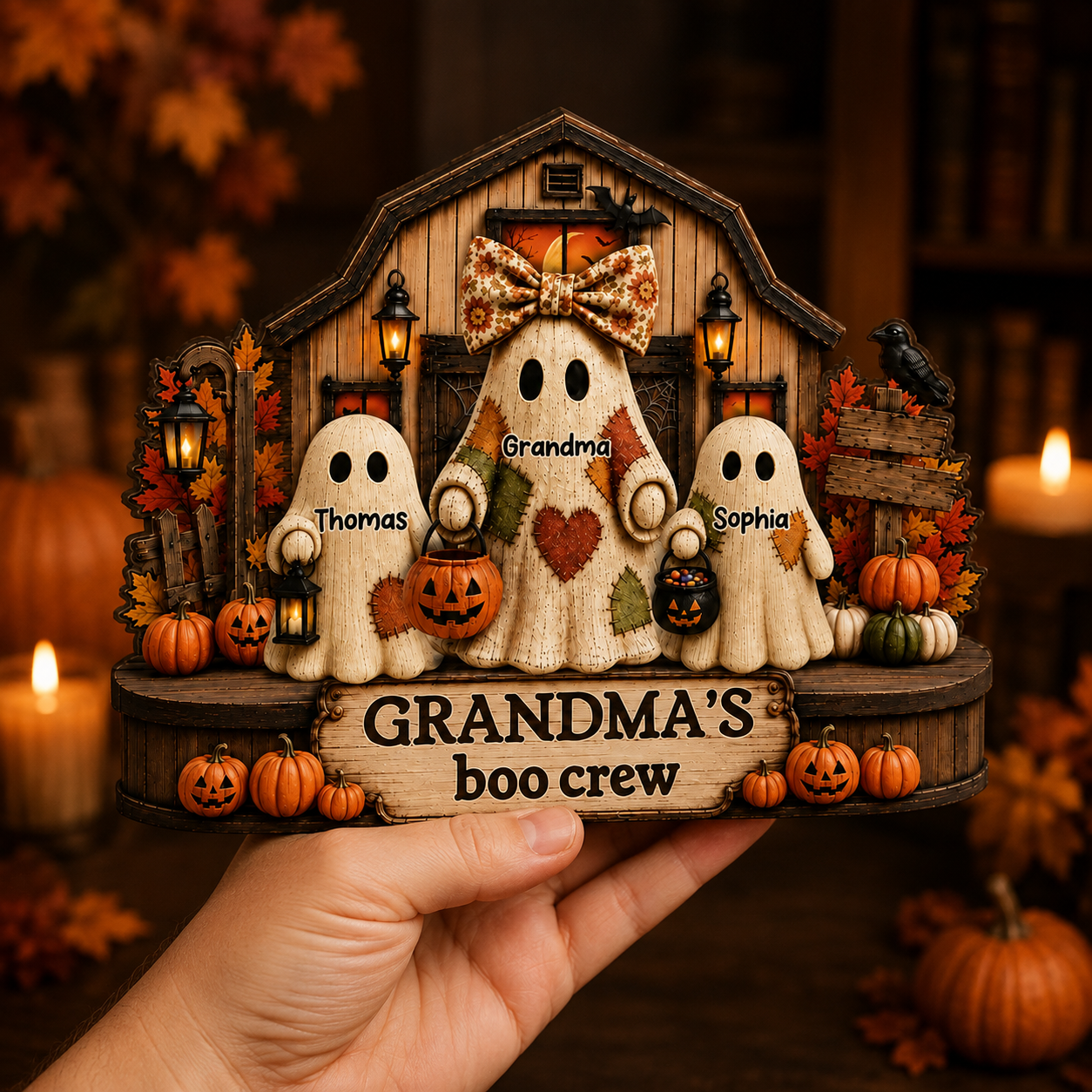 Personalized Halloween Grandma's Boo Crew Flat Printed 3-Layer Wooden Block