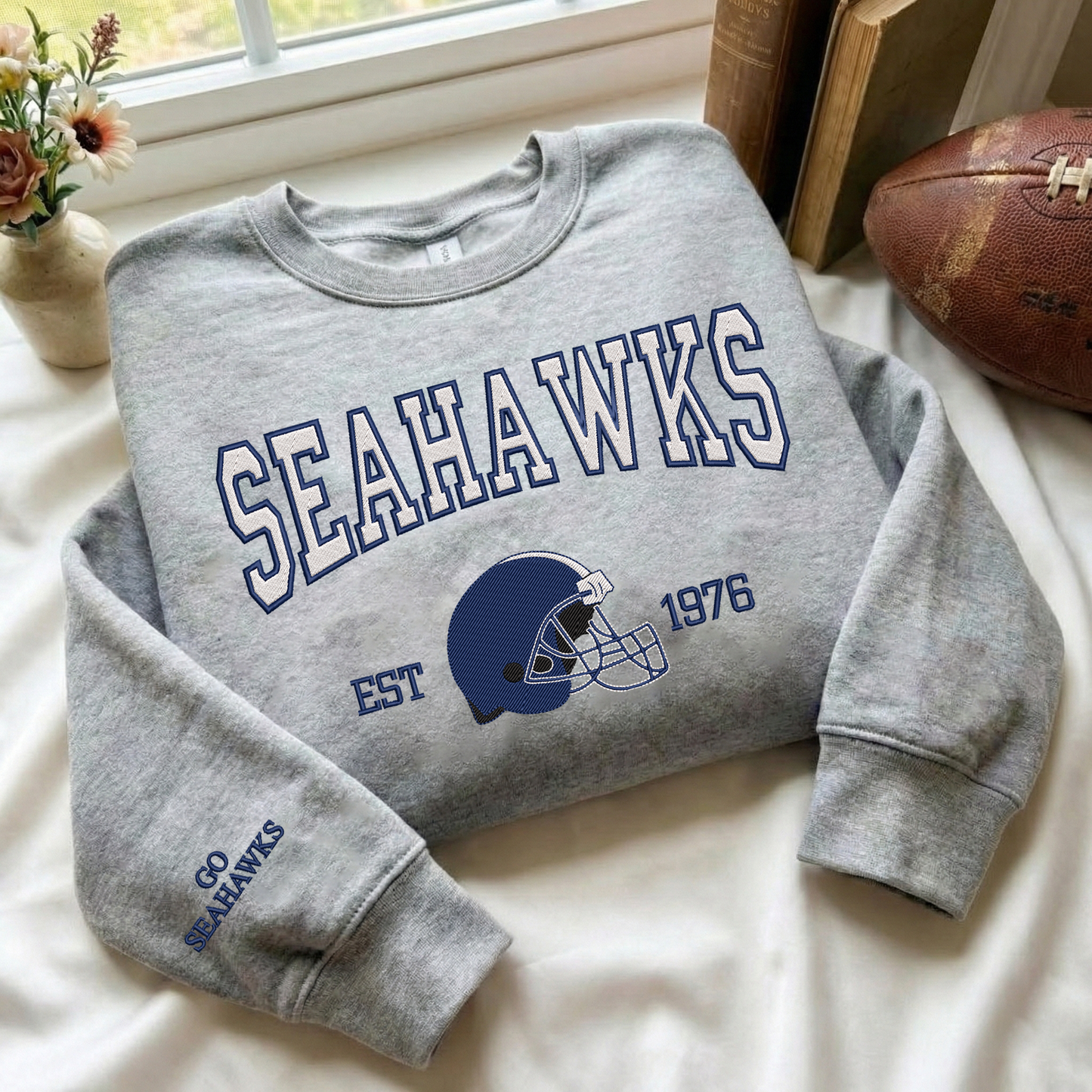 Embroidered Seahawks EST.1976 Quarter-Zip Sweatshirt, Hoodie Sweatshirt T-Shirt