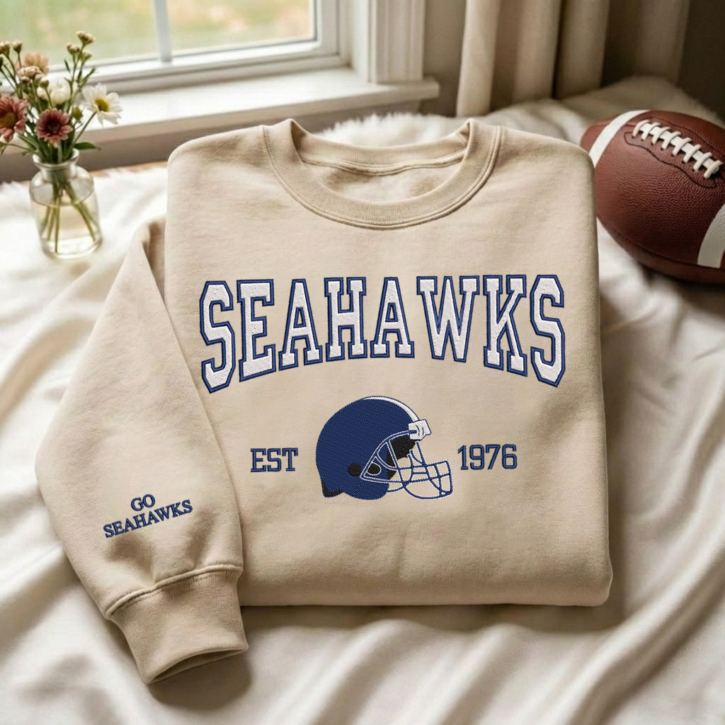 Embroidered Seahawks EST.1976 Quarter-Zip Sweatshirt, Hoodie Sweatshirt T-Shirt