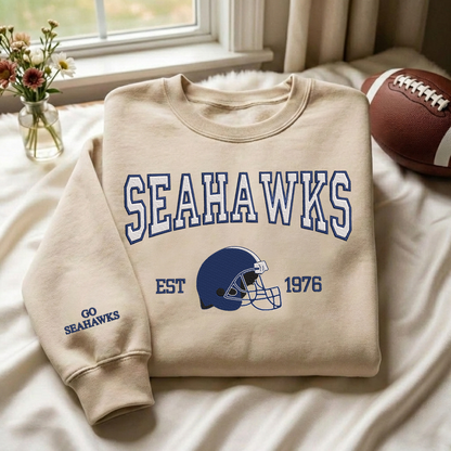 Embroidered Seahawks EST.1976 Quarter-Zip Sweatshirt, Hoodie Sweatshirt T-Shirt