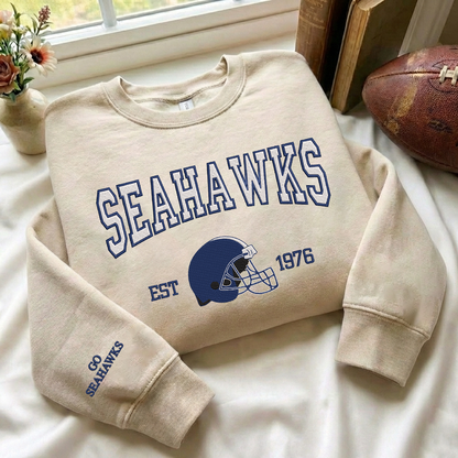 Embroidered Seahawks EST.1976 Quarter-Zip Sweatshirt, Hoodie Sweatshirt T-Shirt