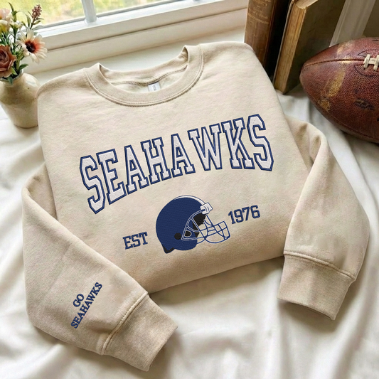 Embroidered Seahawks EST.1976 Quarter-Zip Sweatshirt, Hoodie Sweatshirt T-Shirt