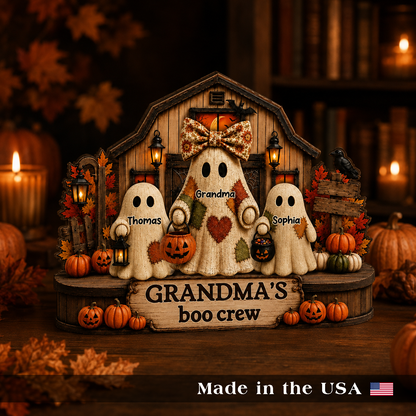 Personalized Halloween Grandma's Boo Crew Flat Printed 3-Layer Wooden Block