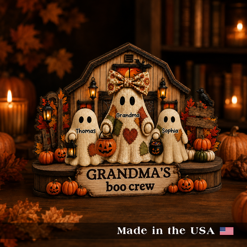 Personalized Halloween Grandma's Boo Crew Flat Printed 3-Layer Wooden Block