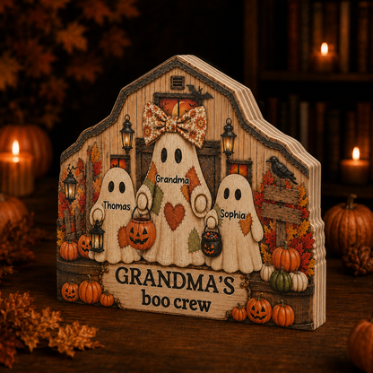 Personalized Halloween Grandma's Boo Crew Flat Printed 3-Layer Wooden Block