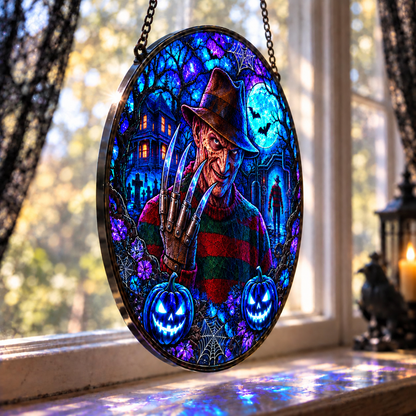 Halloween Neon Freddy Glass Suncatcher