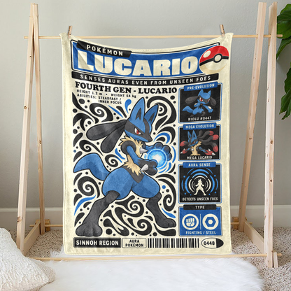 PKM Lucario Evolution Retro Fleece Blanket