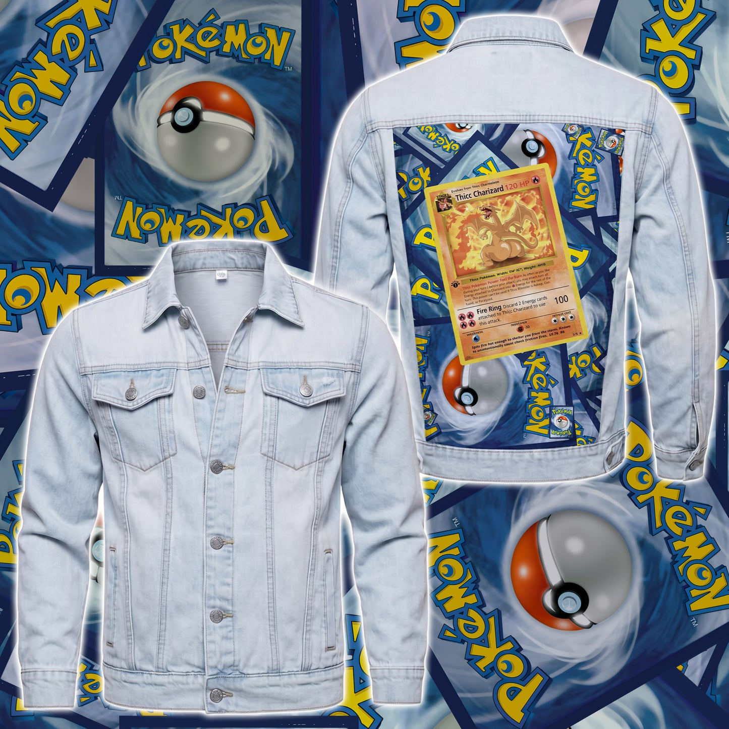 PKM Thicc Charizard Custom Lightweight Denim Jacket