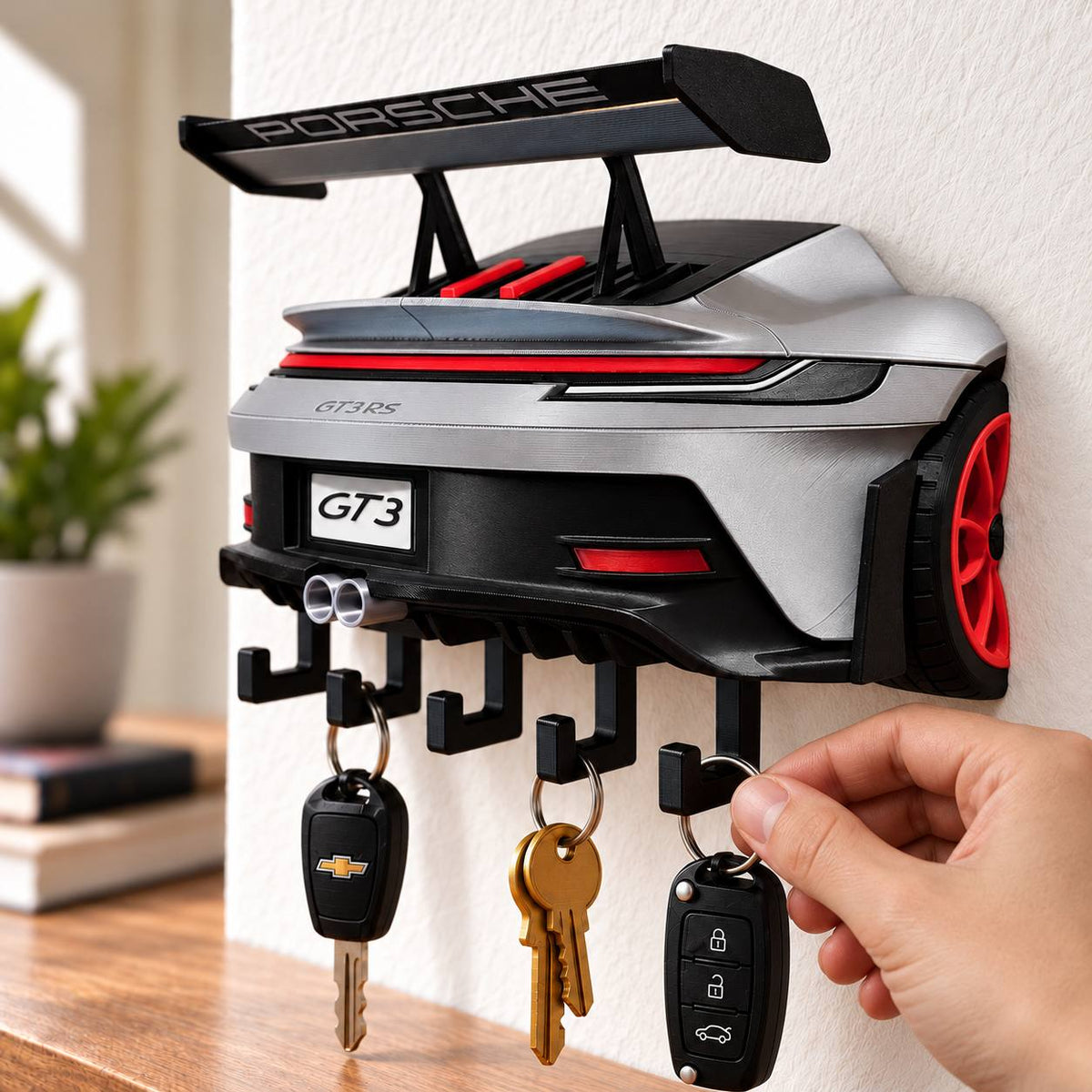 Porsche GT3 Key Holder, Back to the Future Inspired Wall Key Rack, 3D Printed Car Key Holder
