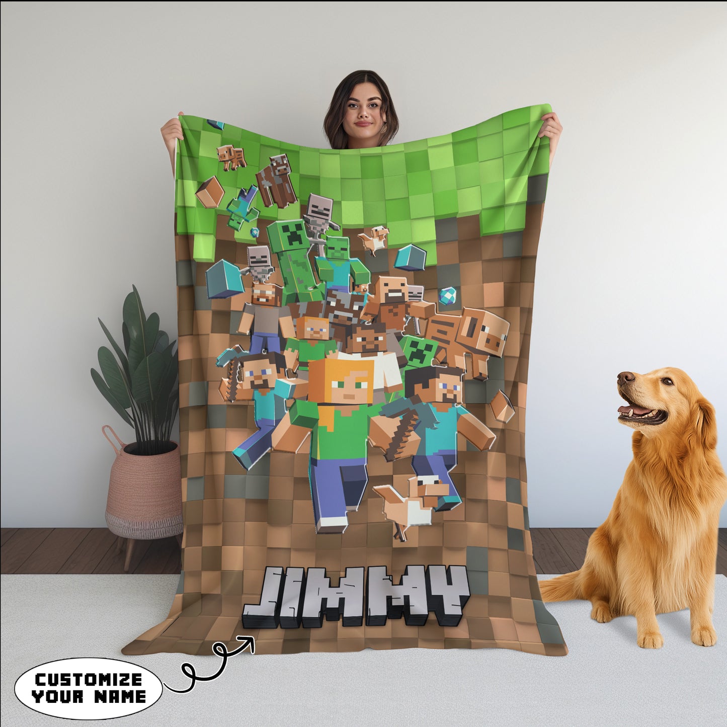 Minecraft Funny Personalized For Gamer Custom Name Soft Blanket
