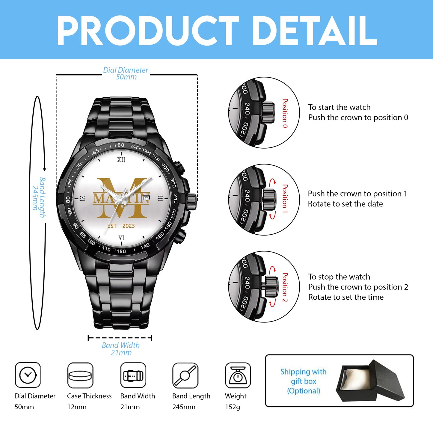 Personalized Name & Year Watch Father's Day Gift For Him