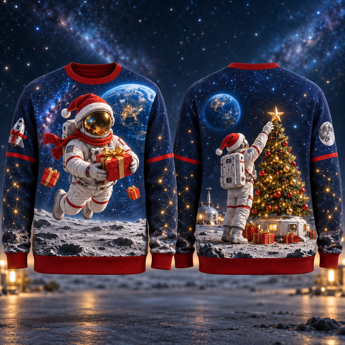 Christmas Out Space AOP T-Shirt Sweatshirt Hoodie