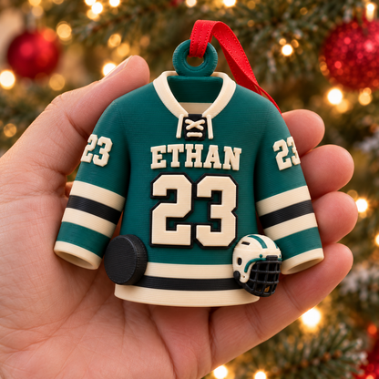 Personalized Hockey Jersey Ornament, Custom Name and Number, 3D Printed PLA Christmas Gift