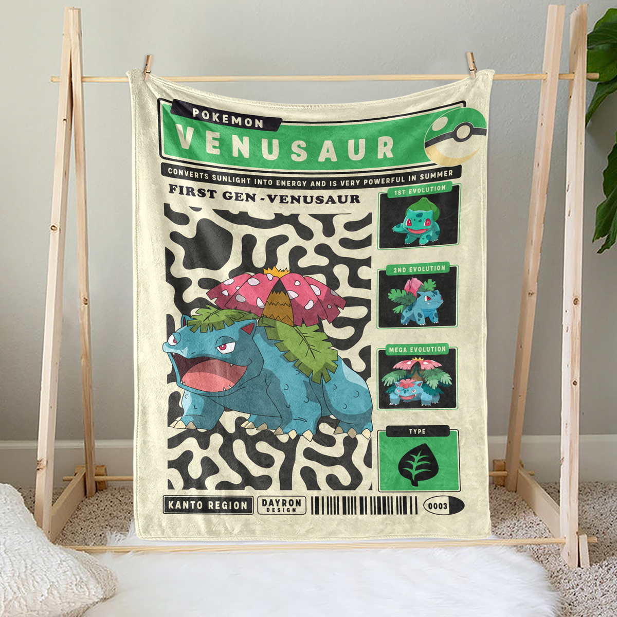 PKM Bulbasaur Evolution Retro Fleece Blanket