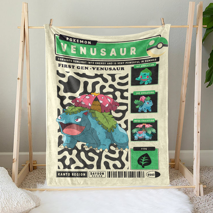 PKM Bulbasaur Evolution Retro Fleece Blanket