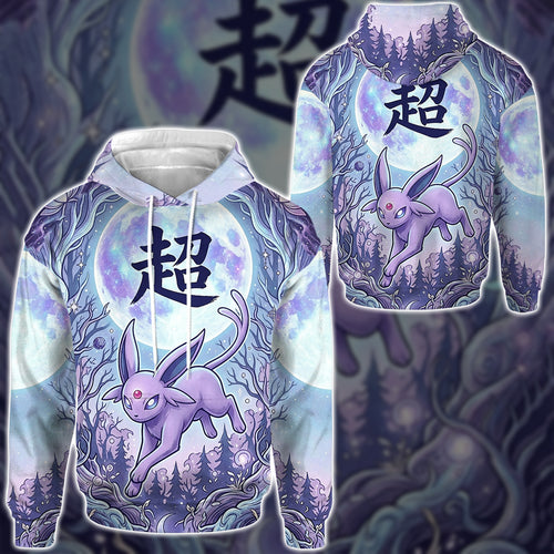 Anime PKM Espeon Japanese Kanji Aesthetic All Over Printed Sweatshirt Hoodie Zip Hoodie T-Shirt