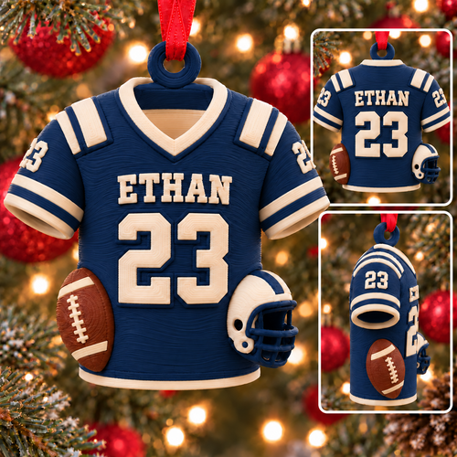 Personalized Football Jersey Ornament, 3D Printed PLA, Custom Name and Number, Football Player Christmas Gift