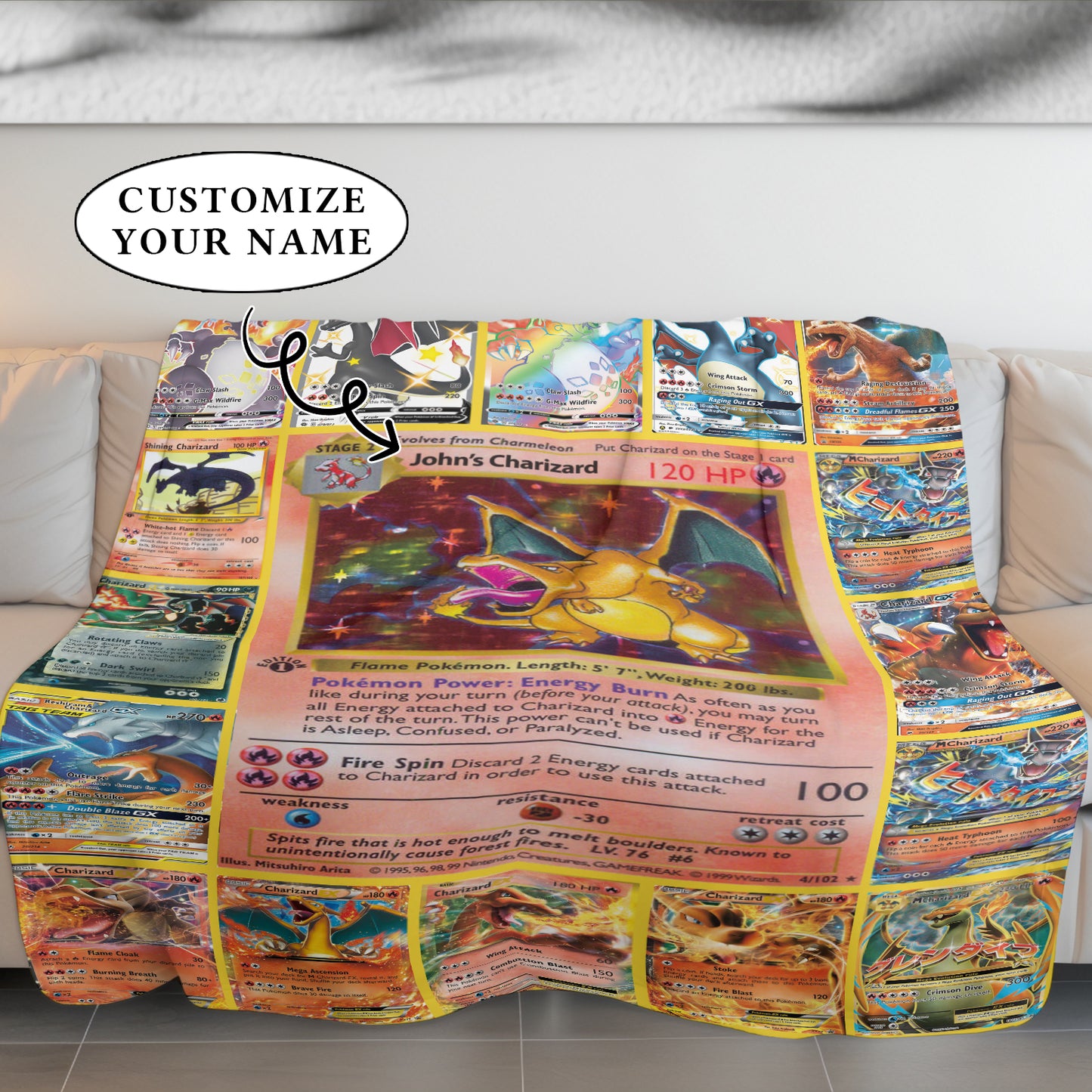Anime PKM Charizard Cards Personalized Blanket