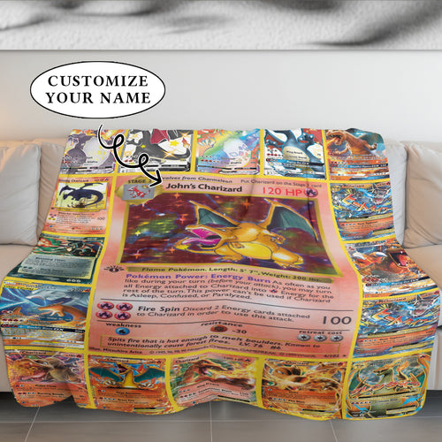 Anime PKM Charizard Cards Personalized Blanket
