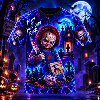 Halloween Neon Chucky AOP T-Shirt Sweatshirt Hoodie