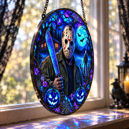 Halloween Neon Jason Voorhees Glass Suncatcher