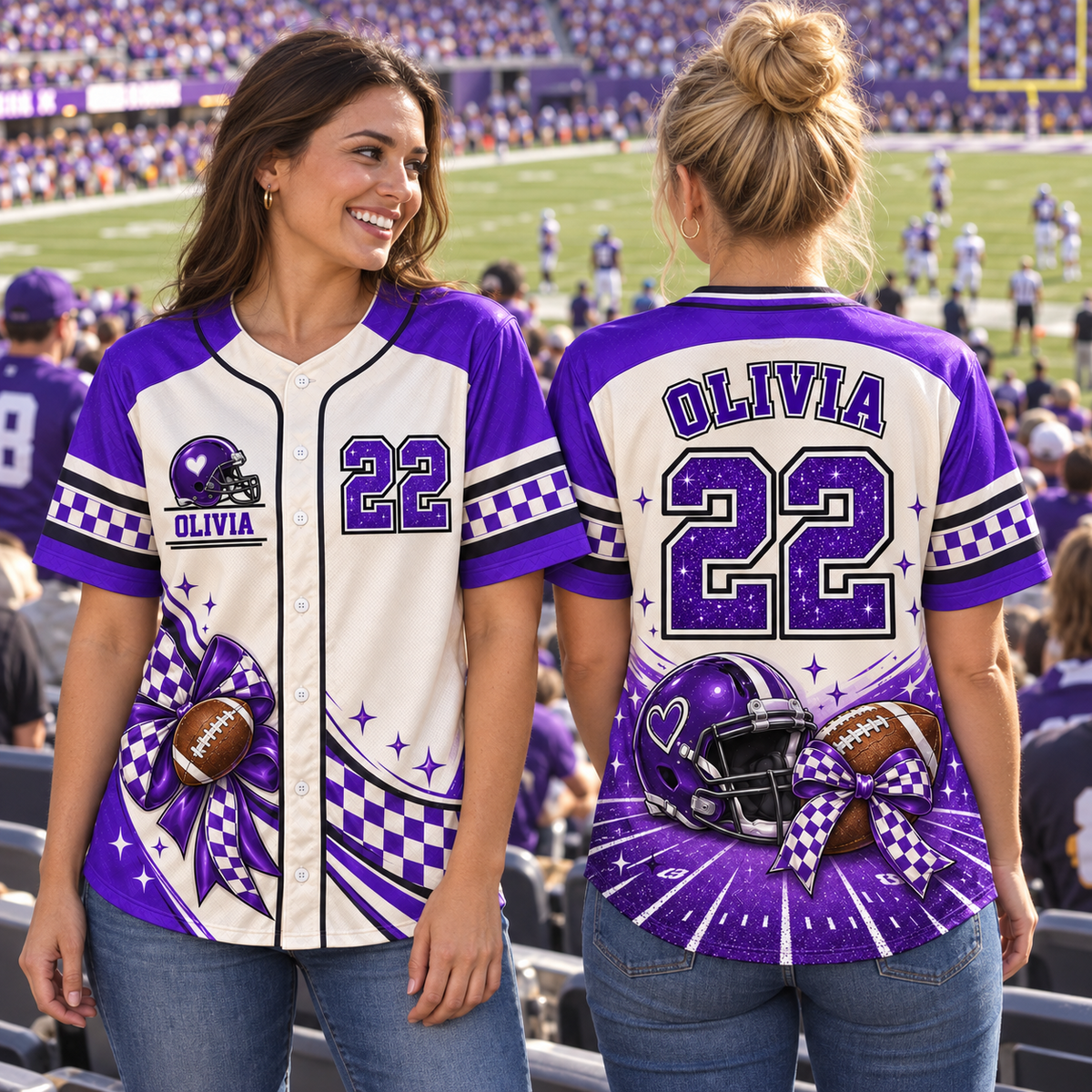 Personalized Football Bow Jersey – Custom Name, Number & Team Colors