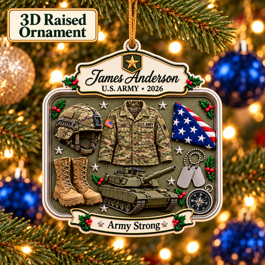 Personalized 3D Raised Acrylic US Army Custom Name Ornament