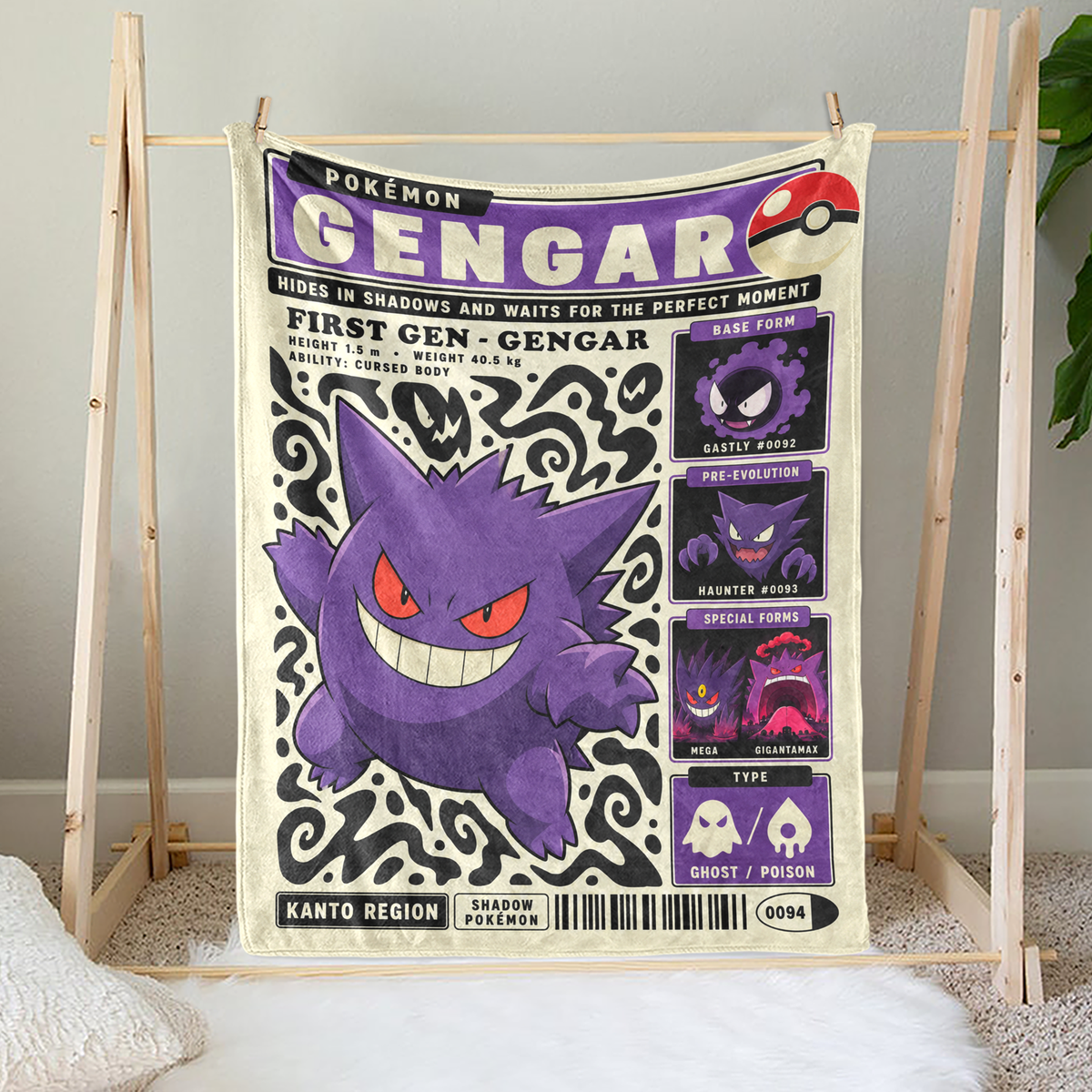 PKM Gengar Evolution Retro Fleece Blanket