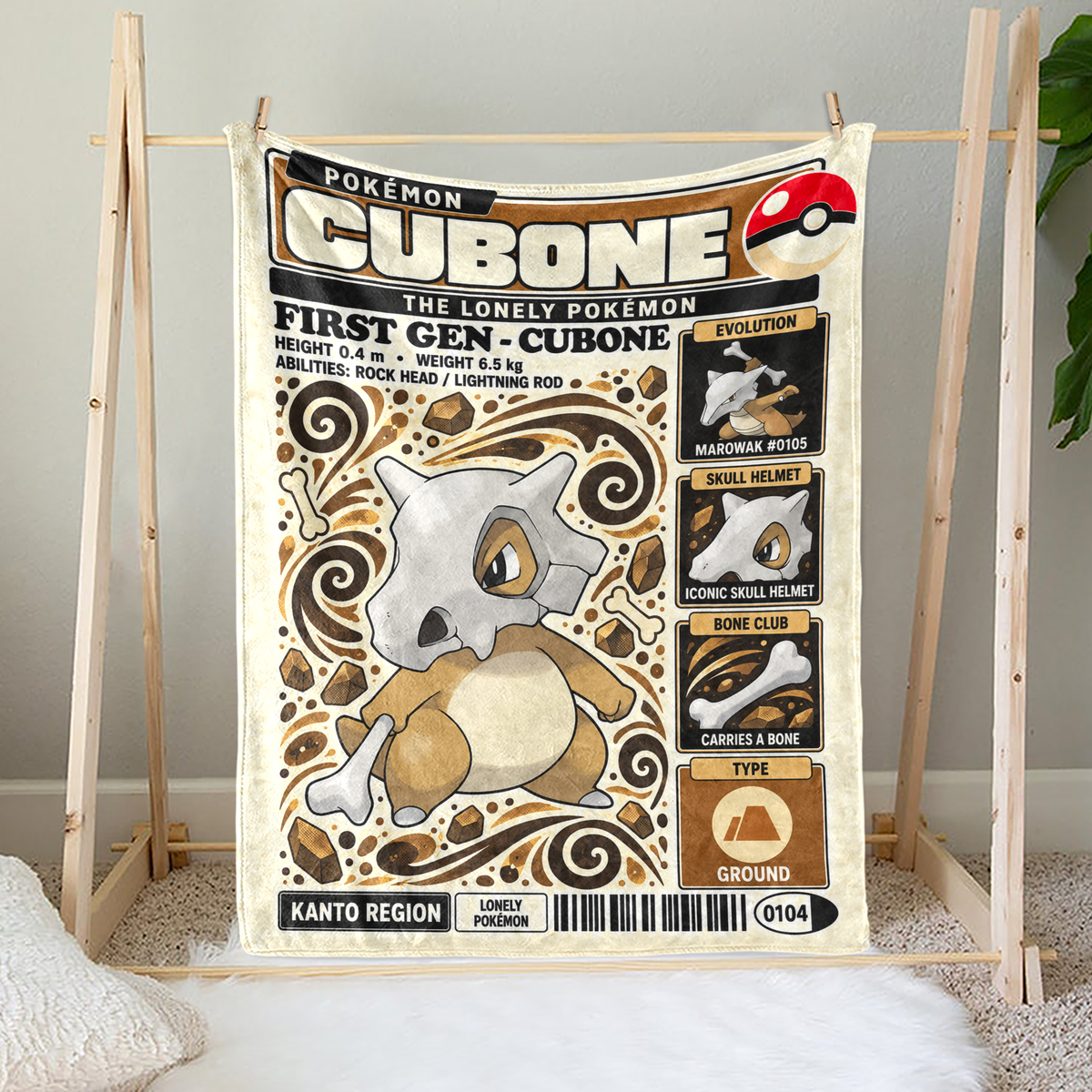 PKM Cubone Evolution Retro Fleece Blanket