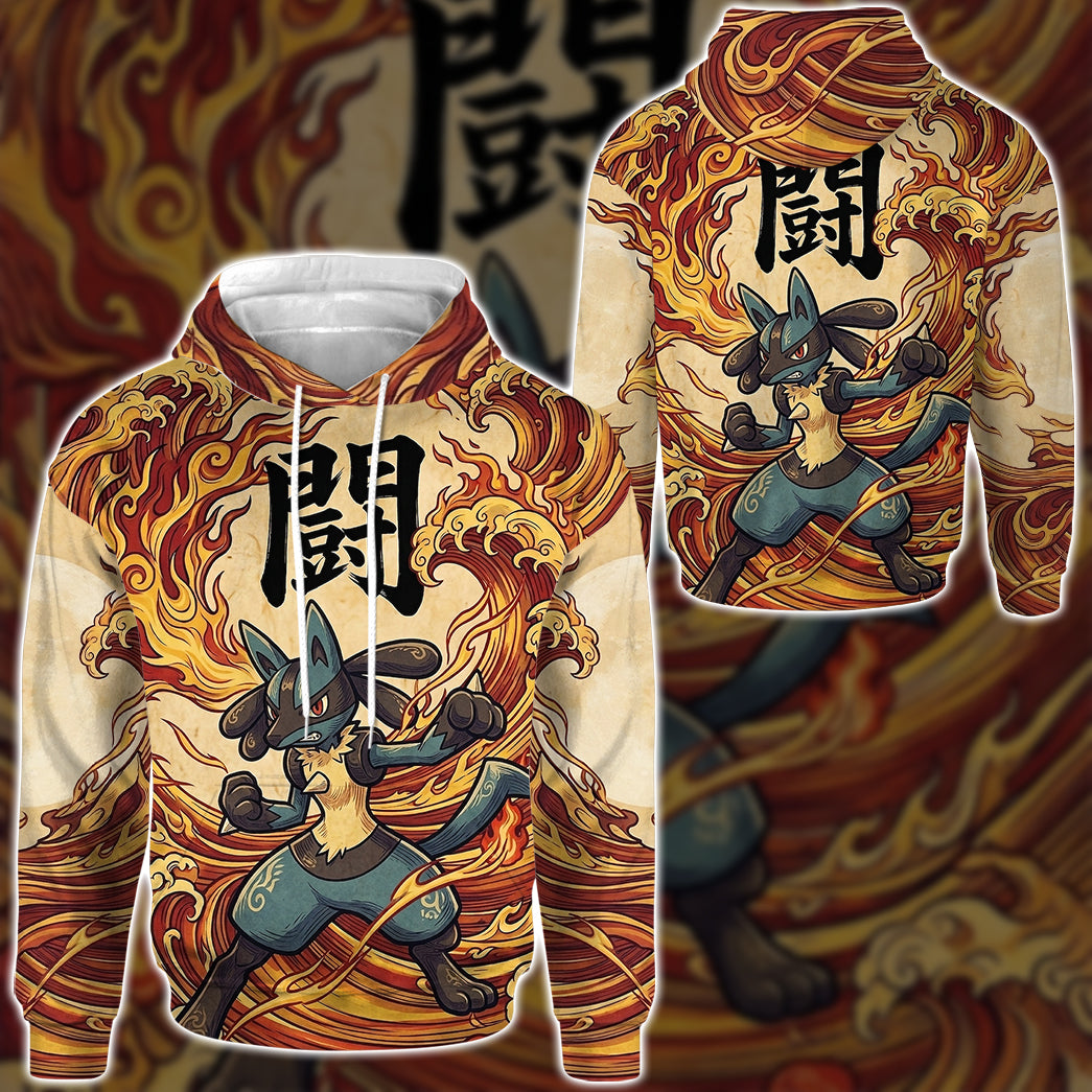 Anime PKM Lucario Japanese Kanji Aesthetic All Over Printed Sweatshirt Hoodie Zip Hoodie T-Shirt