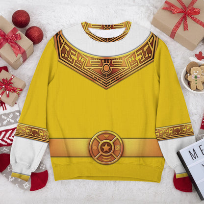 Yellow Power Rangers Zeo Ugly Christmas Custom Imitation Knitted Sweatshirt