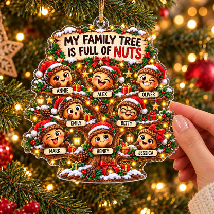 Personalized Acorn Family Christmas Ornament – “My Family Tree Is Full of Nuts” – Custom Names
