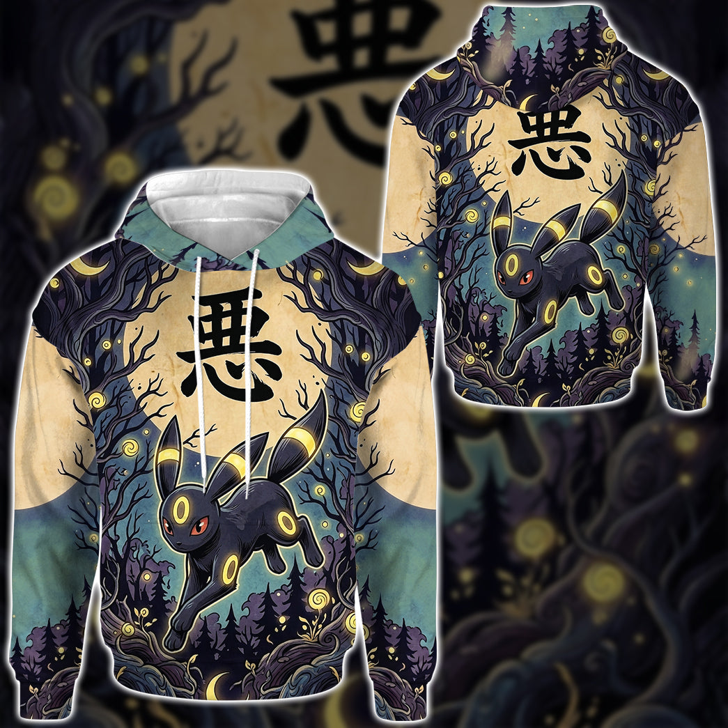 Anime PKM Umbreon Japanese Kanji Aesthetic All Over Printed Sweatshirt Hoodie Zip Hoodie T-Shirt