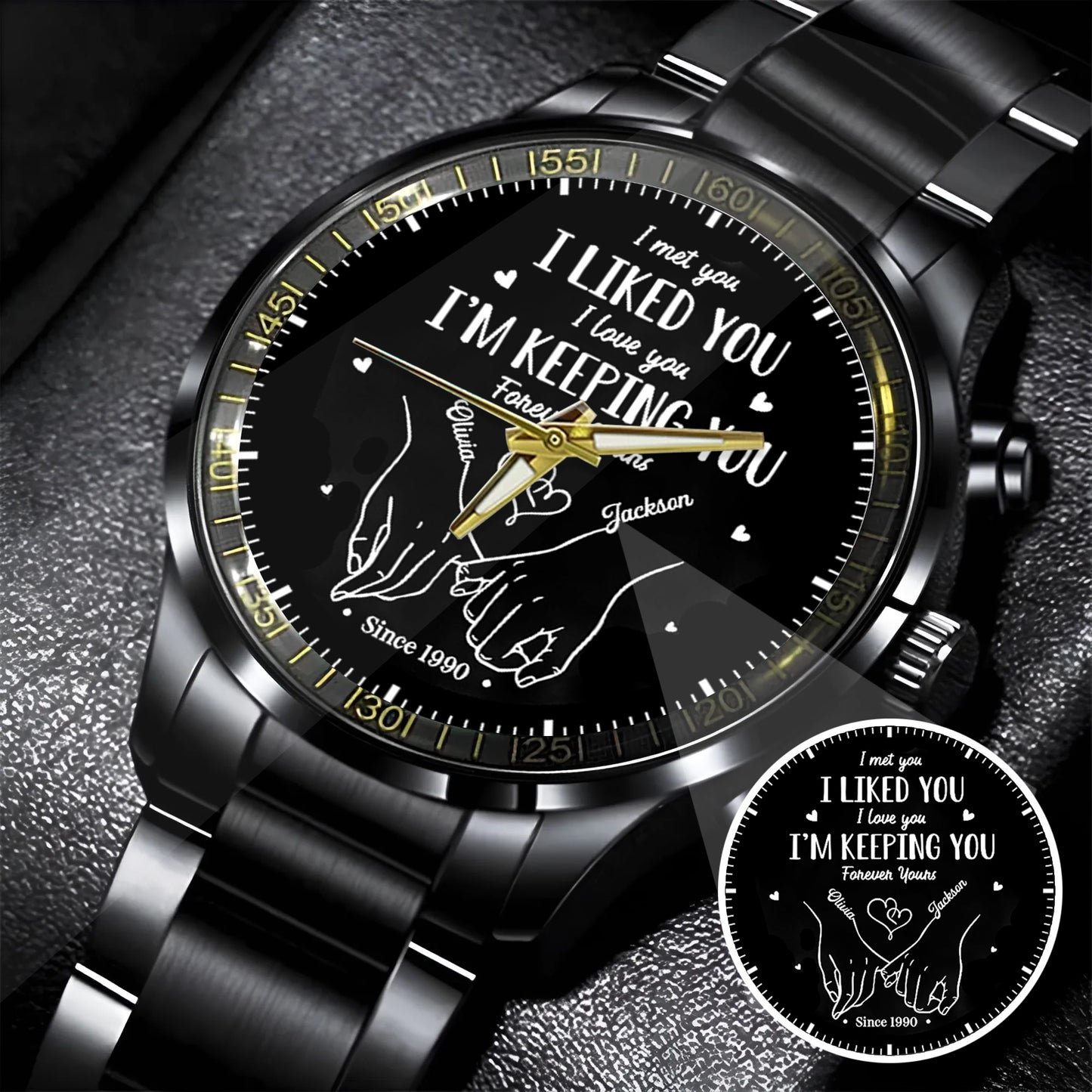 Personalized Couple Watch Set – Custom Names & Year – “I Liked You, I’m Keeping You” Romantic Gift for Couples