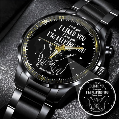 Personalized Couple Watch Set – Custom Names & Year – “I Liked You, I’m Keeping You” Romantic Gift for Couples