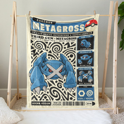 PKM Metagross Evolution Retro Fleece Blanket