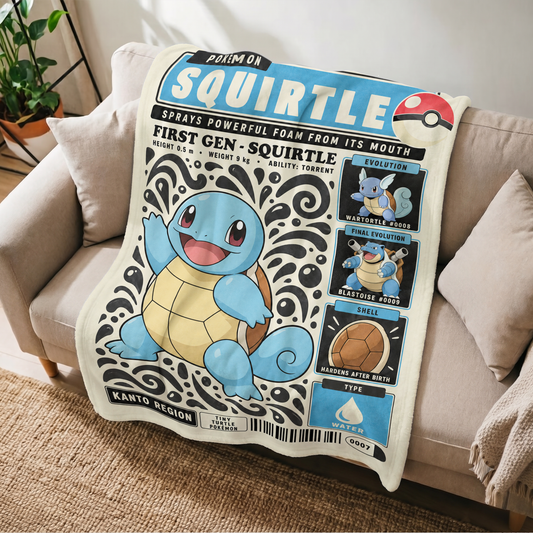 PKM Squirtle Evolution Retro Fleece Blanket
