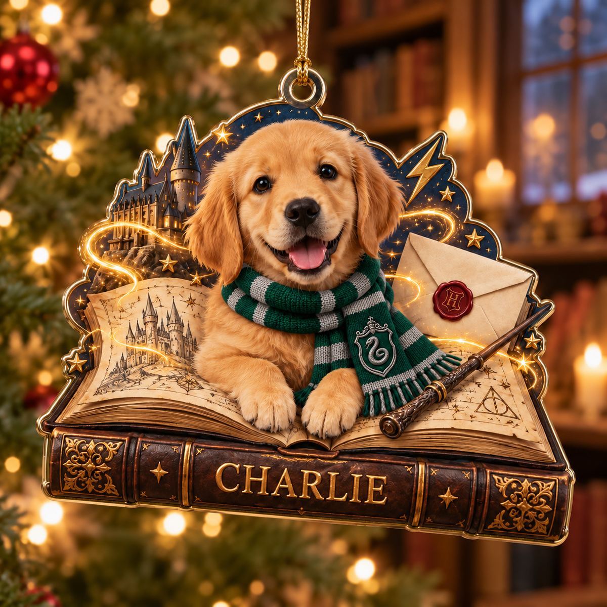 Personalized Custom Dog Photo Harry Potter Acrylic Ornament – Custom Name Holiday Gift