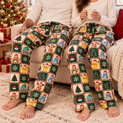 PKM Christmas Lounge Pants, Red Plaid Lounge Pants for Men and Women, Matching Couples Loungewear