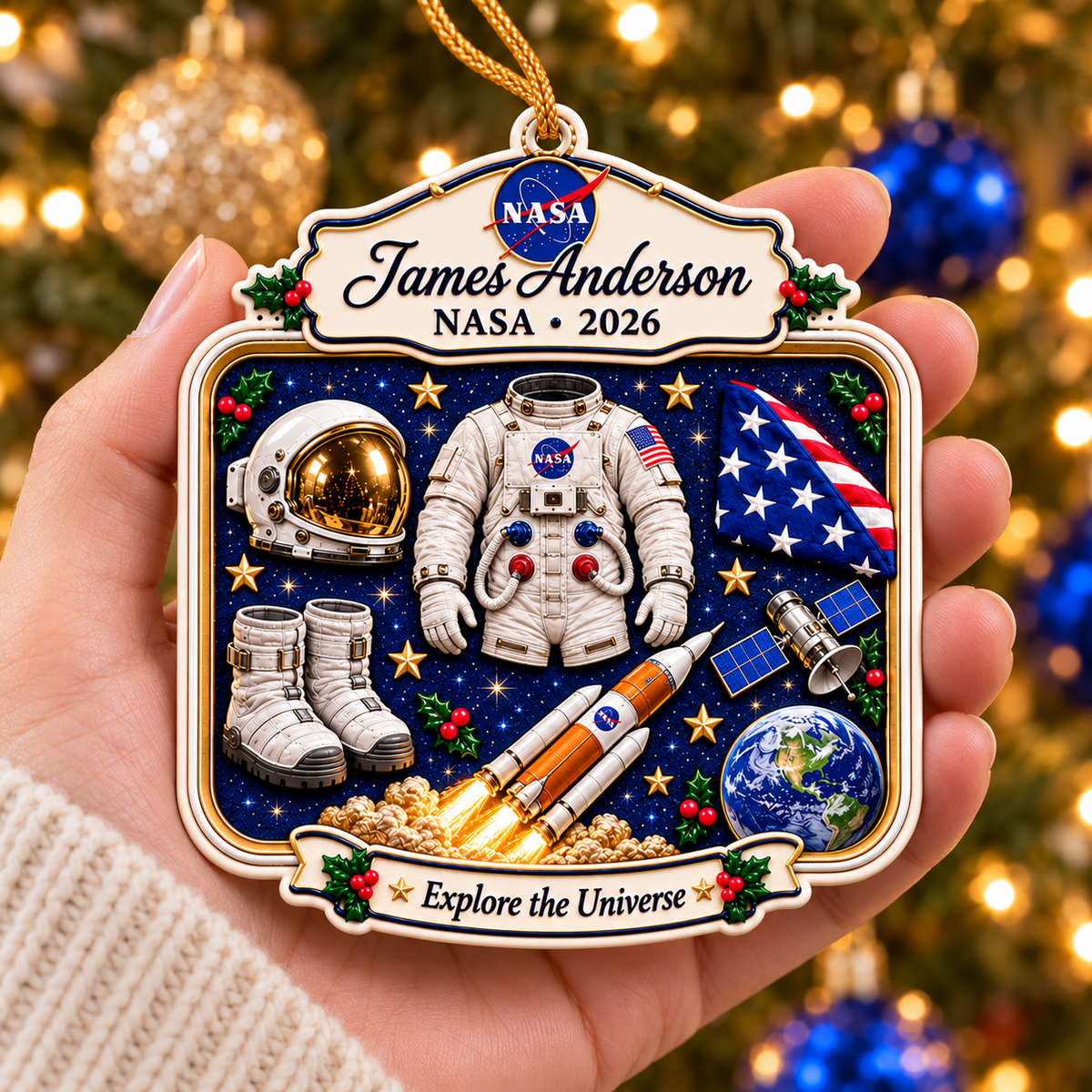 Personalized 3D Raised Acrylic NASA Custom Name Ornament