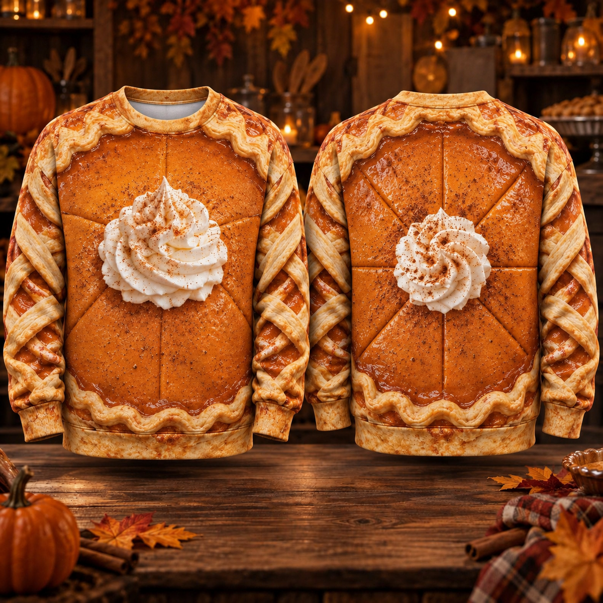 Pumpkin Pie 3D Illusion AOP T-Shirt Sweatshirt Hoodie
