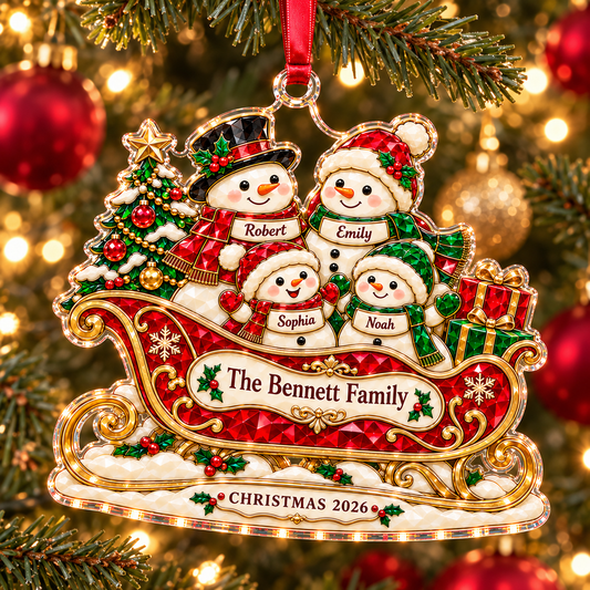 Personalized Snowman Family Christmas Acrylic & Glass Ornament
