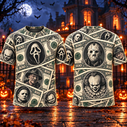 Halloween Movie Characters Money AOP T-Shirt Sweatshirt Hoodie