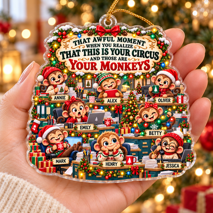 Personalized Office Monkey Christmas Ornament, Custom Team Names, Funny Acrylic Gift for Boss