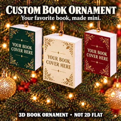 Custom 3D Book Ornament, Personalized Book Cover Christmas Decoration, Solid Plastic Miniature Book, Gift for Book Lovers