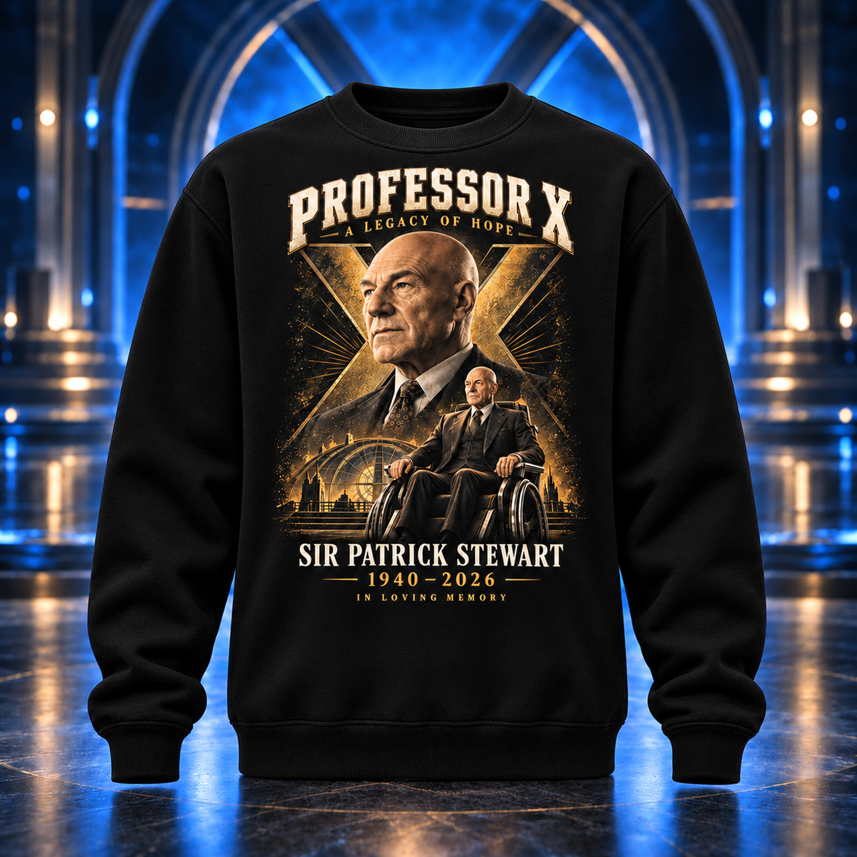 Professor X Tribute Hoodie, Black Graphic Pullover