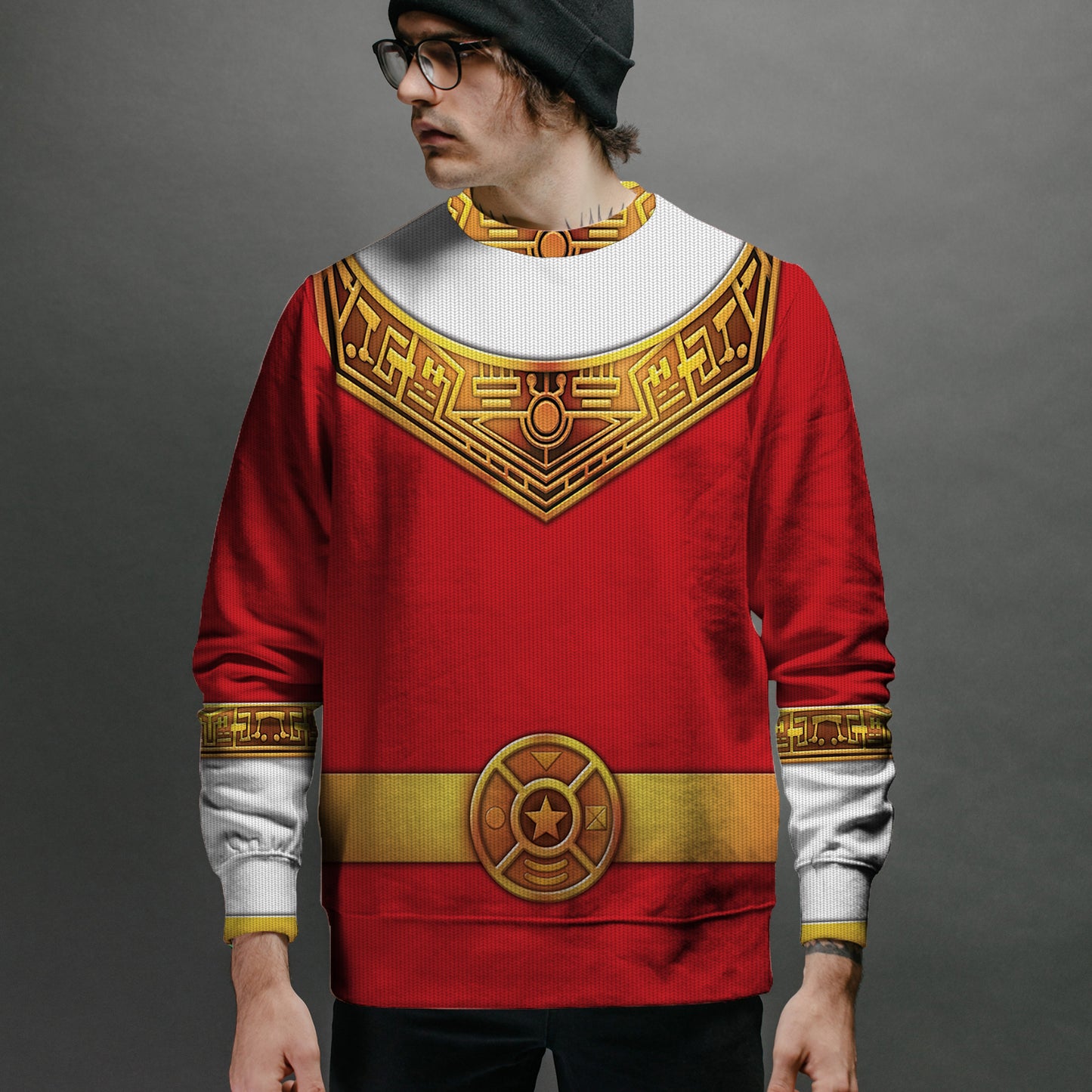 Red Power Rangers Zeo Ugly Christmas Custom Imitation Knitted Sweatshirt